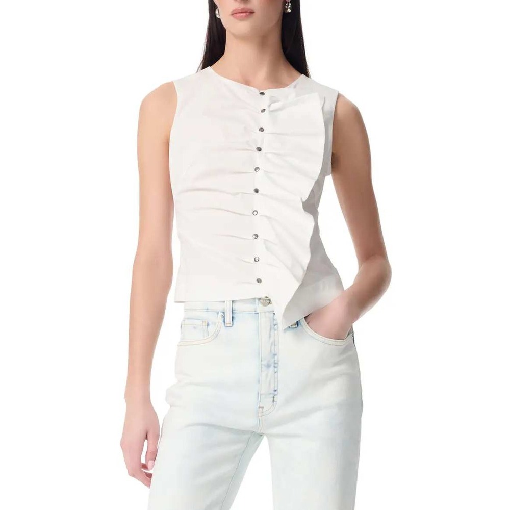 Robert Rodriguez Reina Poplin Ruffle Tank White Asymmetrical L